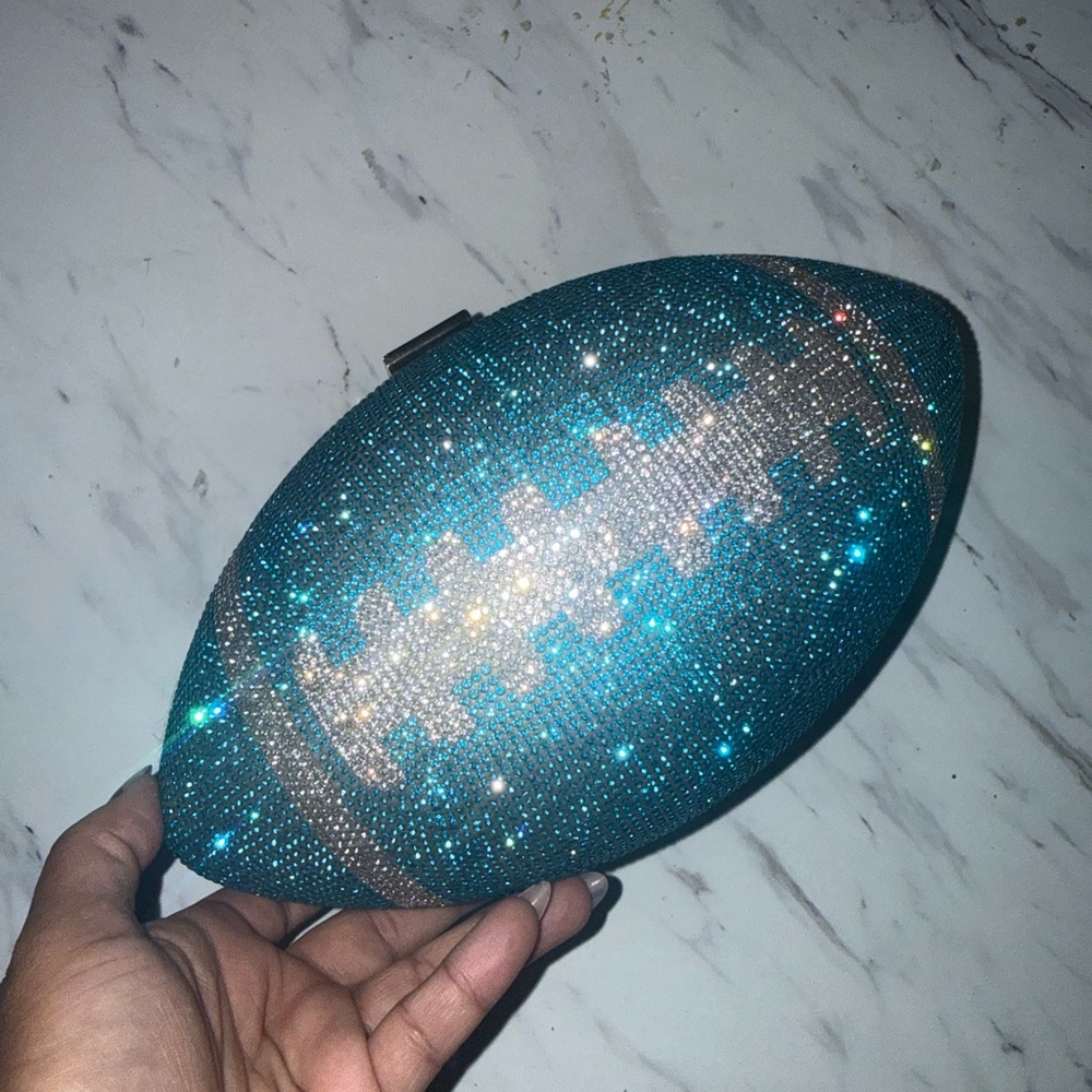 Teal Crystal Football Clutch Bag